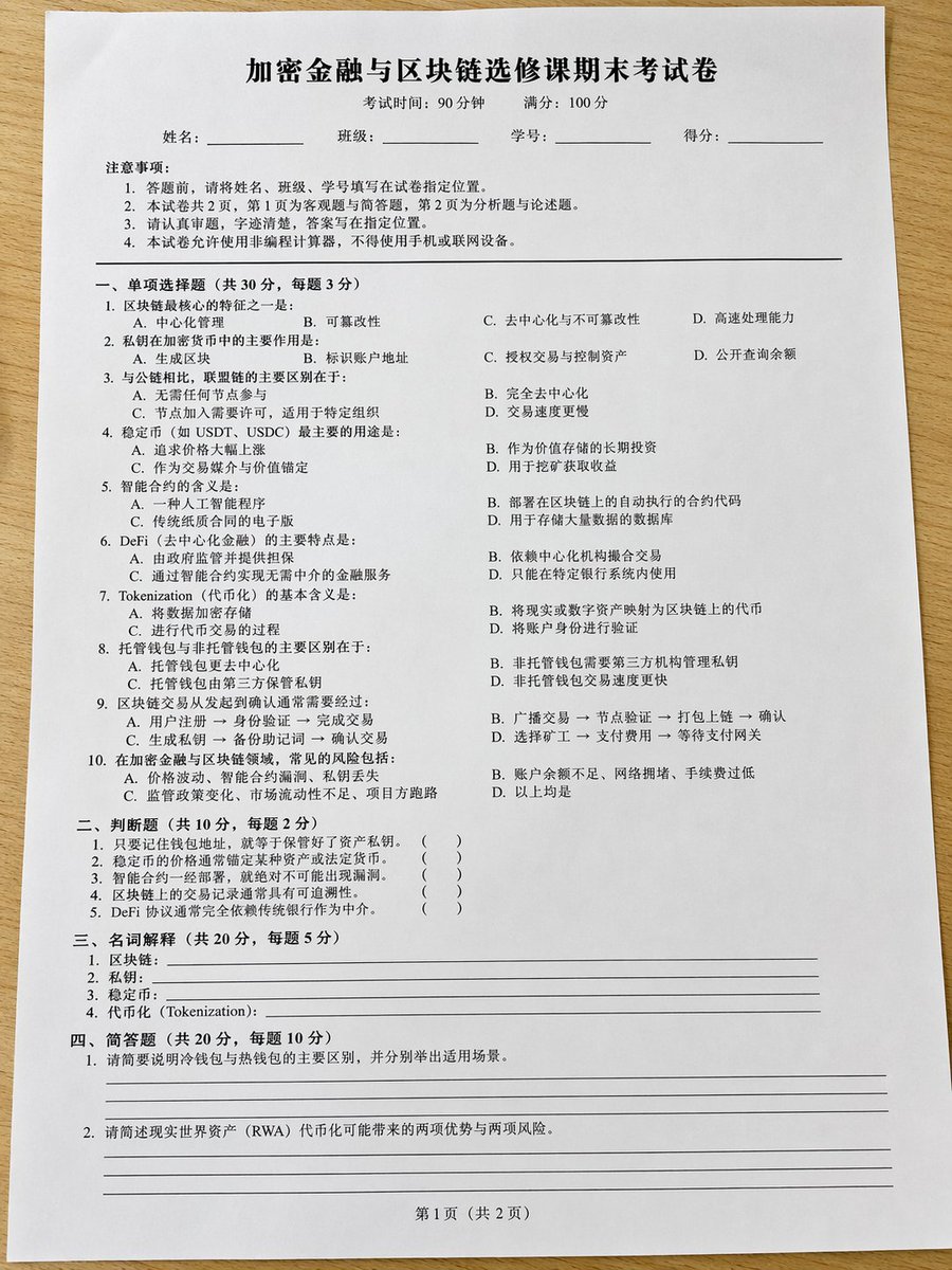 Realistic Cryptocurrency Exam Paper Photo Prompt