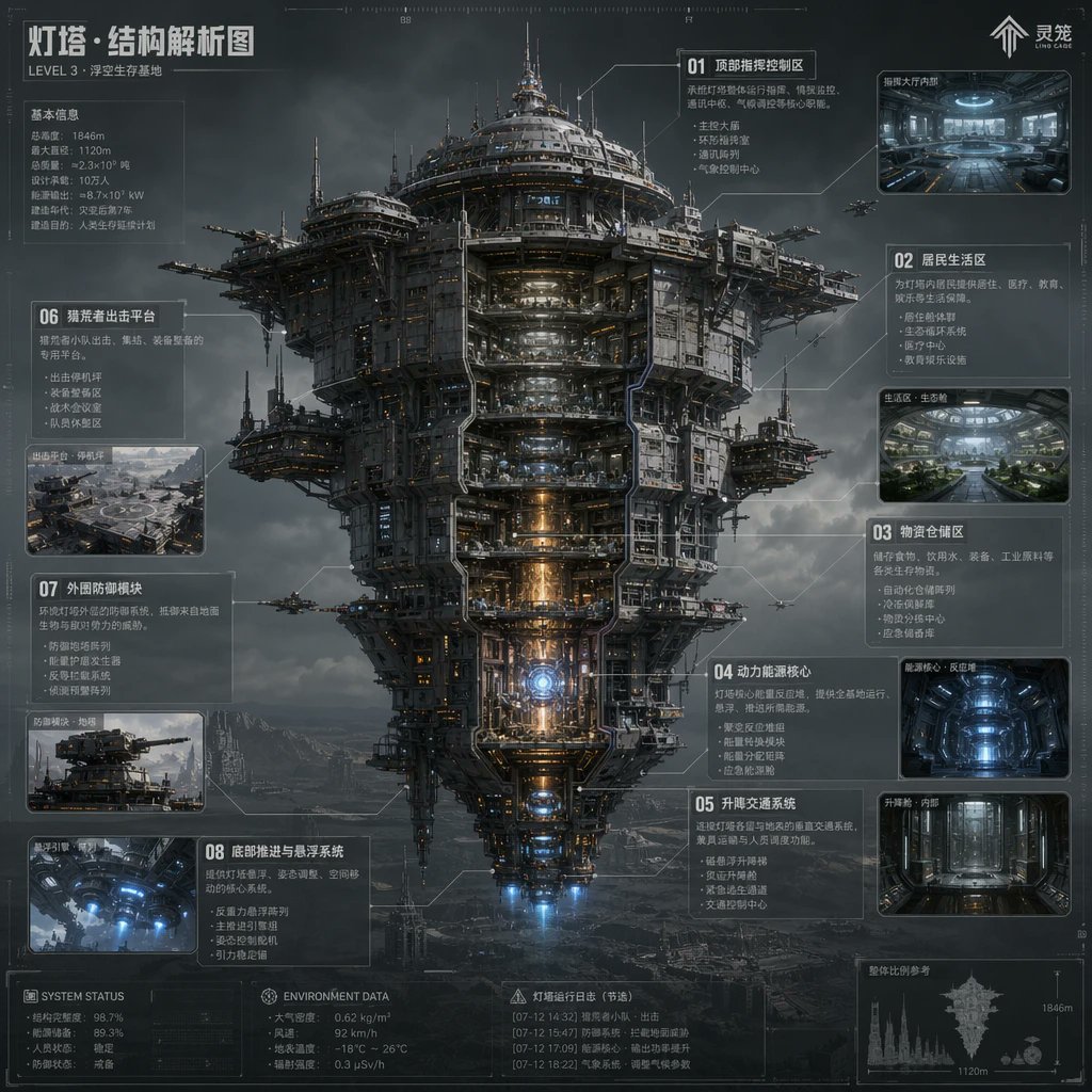 Floating Fortress Cutaway Infographic — Sora 2 Prompt