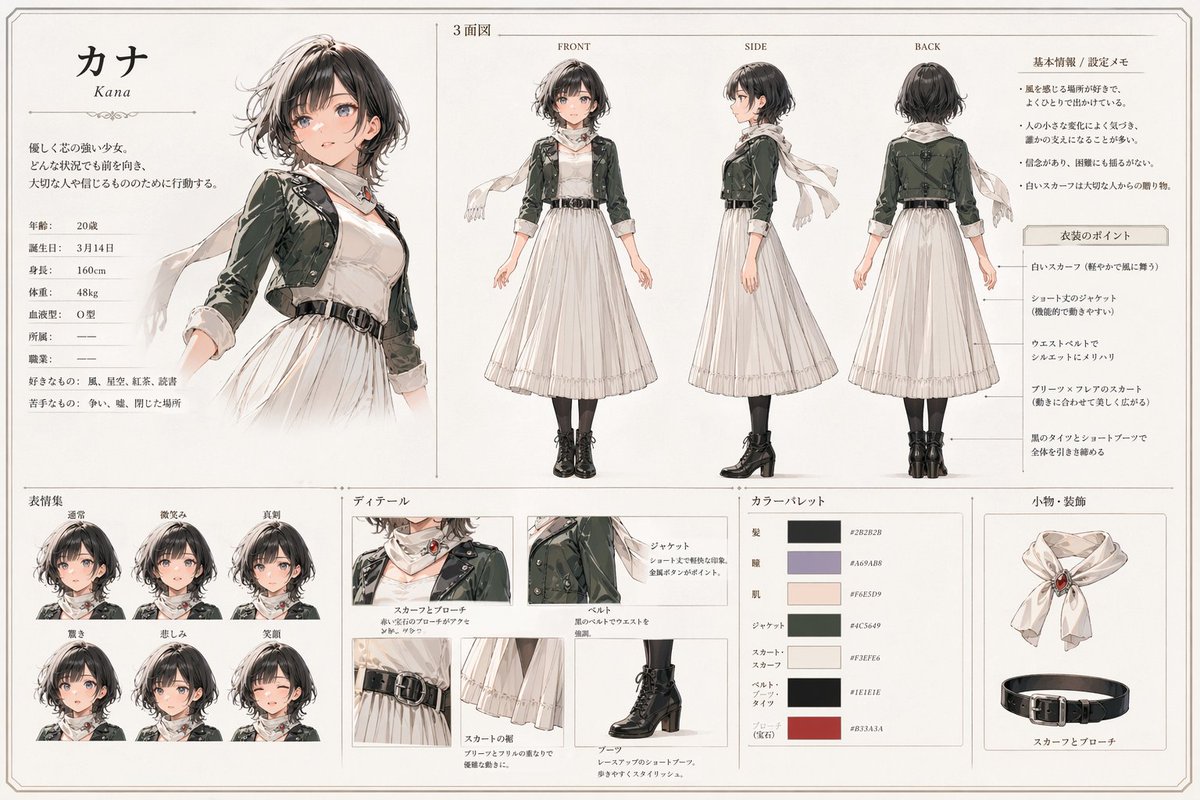 Kana Anime Character Sheet: Elegant Watercolor Art Prompt