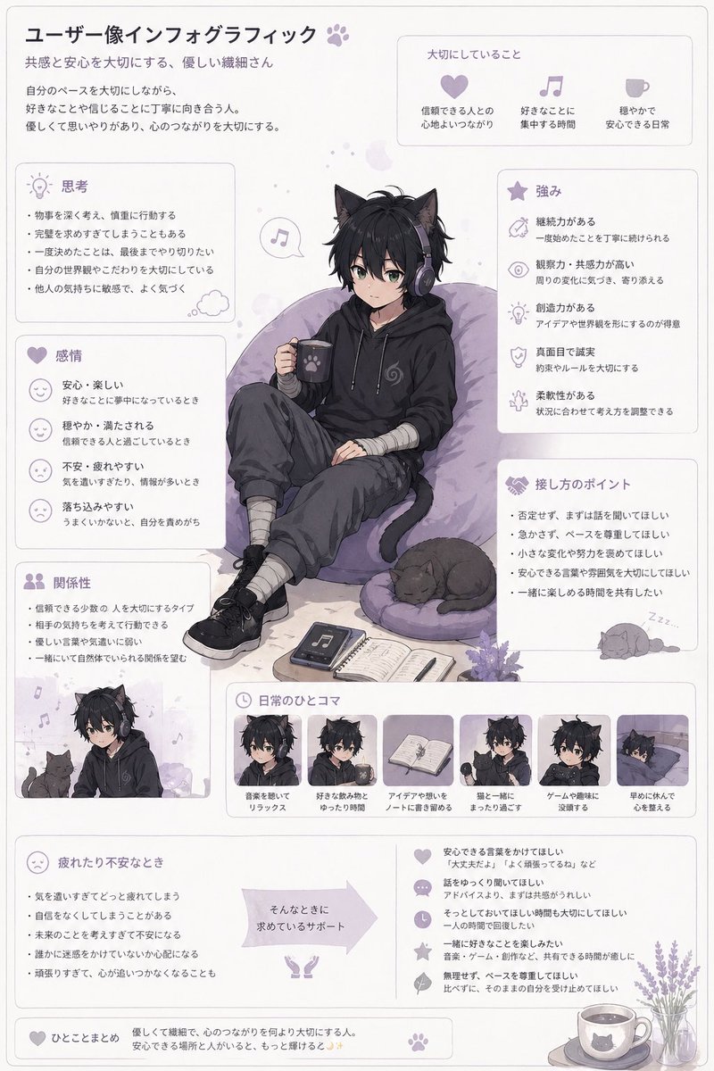 Soft Anime User Profile Infographic — Sora 2 Prompt