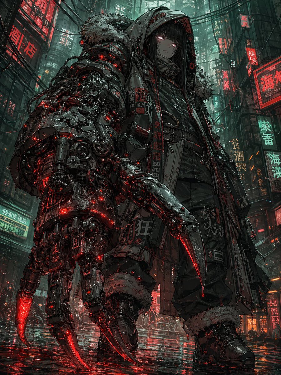 Cyberpunk Anime Girl: Giant Mech Claw — Sora 2 Prompt