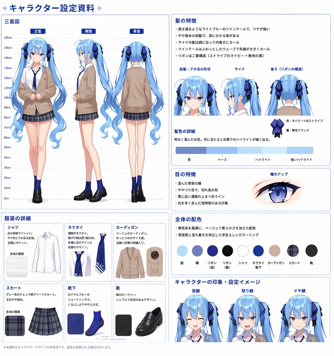 Anime Character Design Sheet: 3-Views, Outfits & Expressions