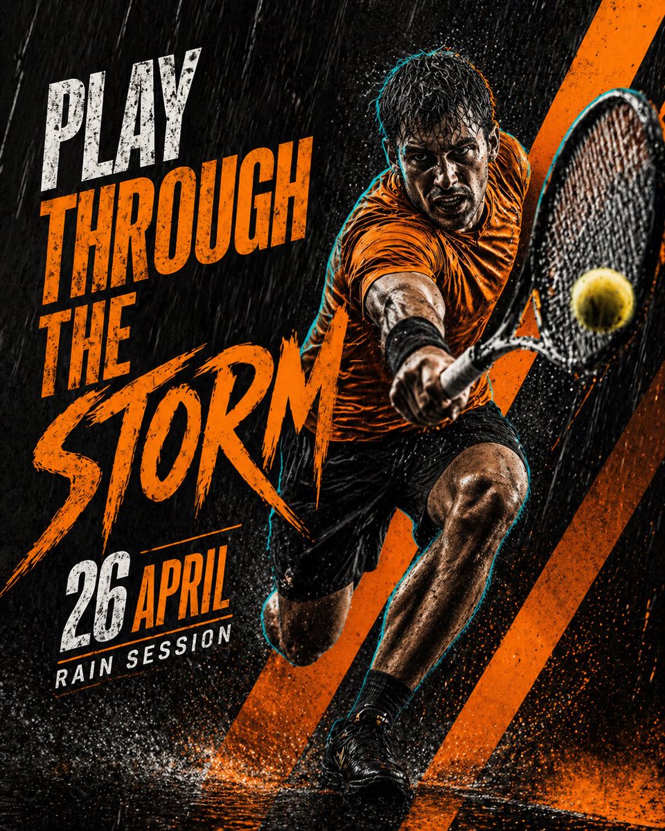 Cinematic Tennis Poster — Dramatic Storm Action Sora 2 Prompt