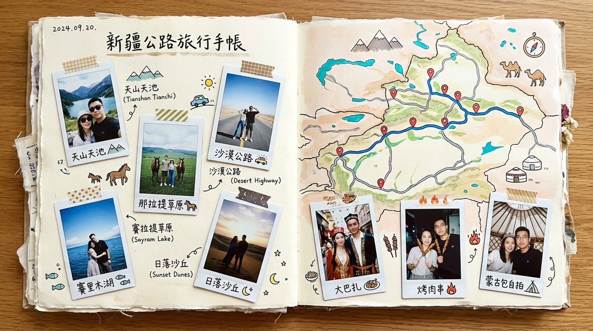 Xinjiang Road Trip Scrapbook — Realistic Mixed Media Journal Prompt
