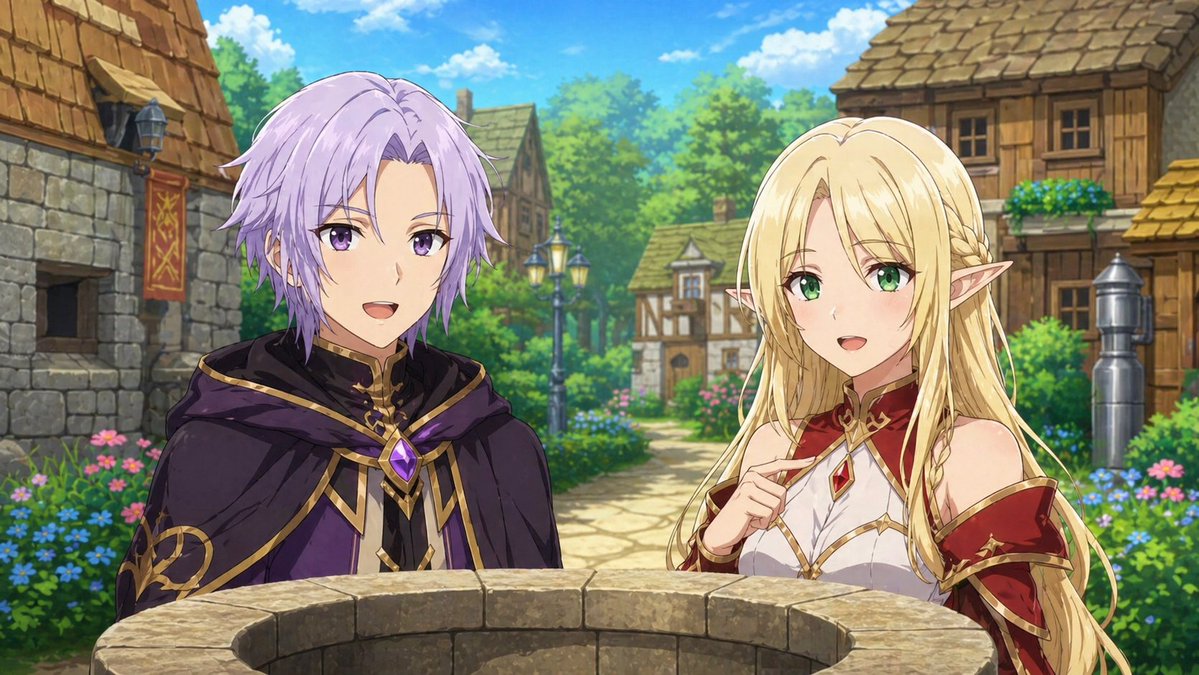 Fantasy Anime Scene Stylized Prompt — Mage & Elf Village