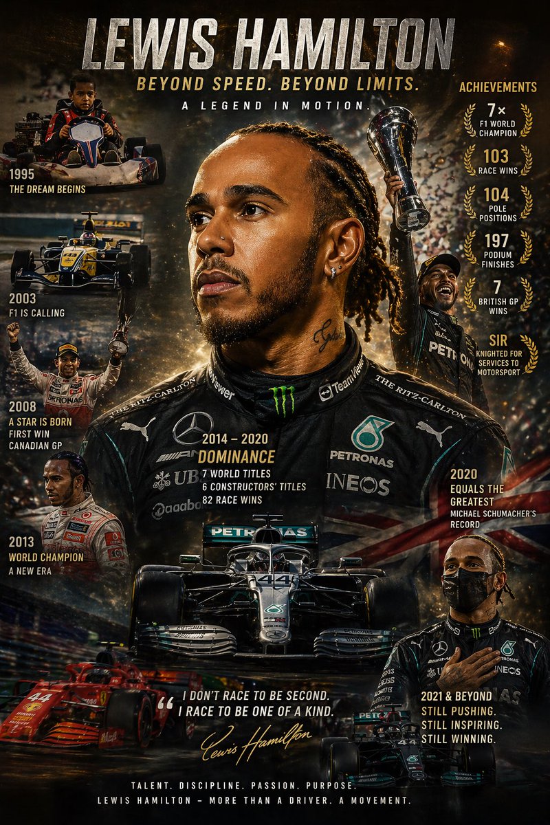 Lewis Hamilton Cinematic Tribute Poster — Sora 2 Prompt