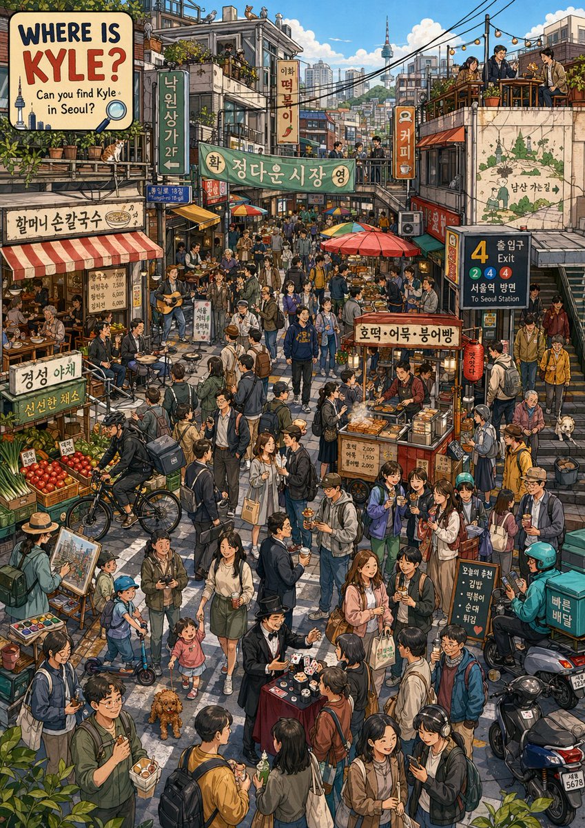 Seoul Market 'Where's Kyle?' — Detailed Illustration Prompt