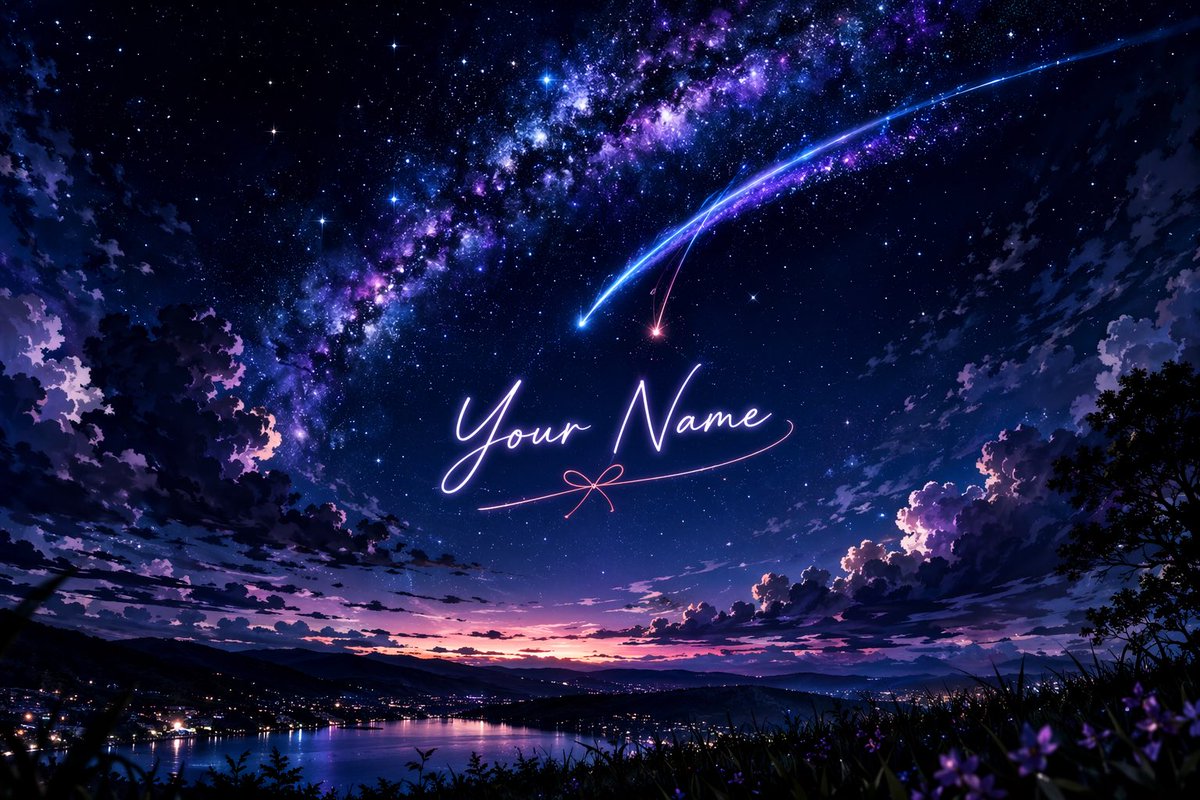Anime Starry Sky Landscape with Custom Glowing Text — Sora 2 Prompt