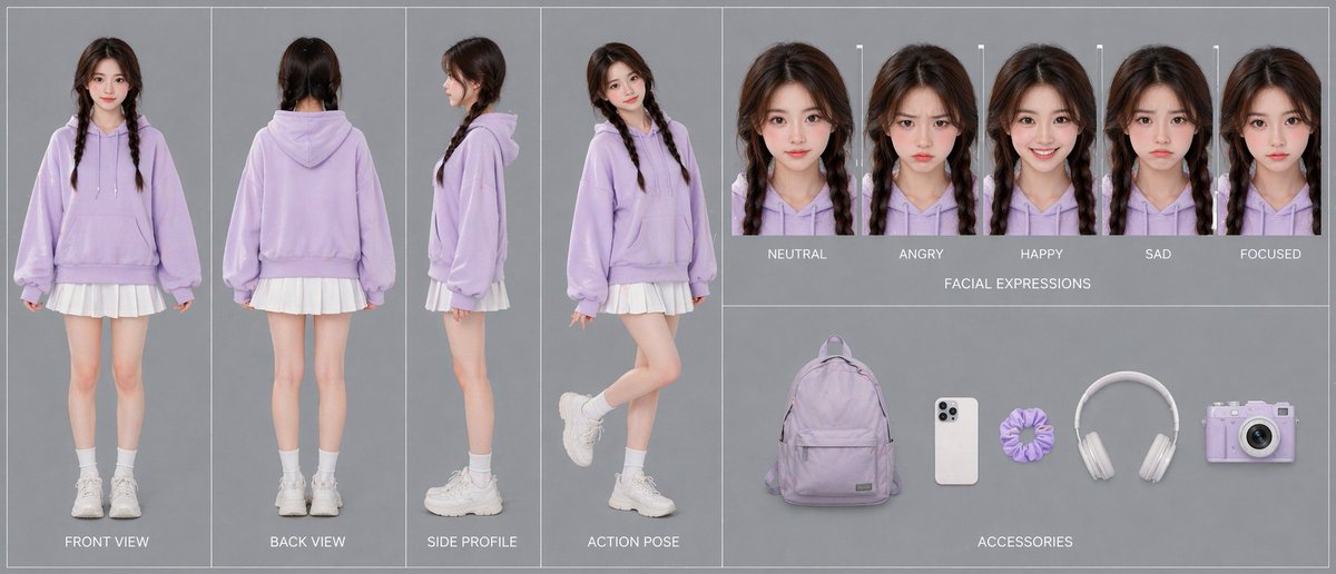 Lavender Hoodie Character Sheet — Consistent AI Video Design
