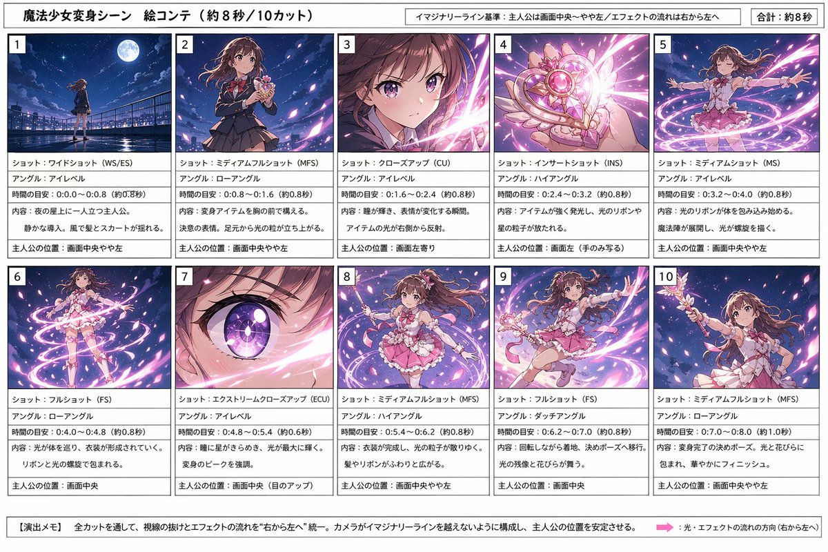 10-Shot Magical Girl Transformation Storyboard — AI Prompt
