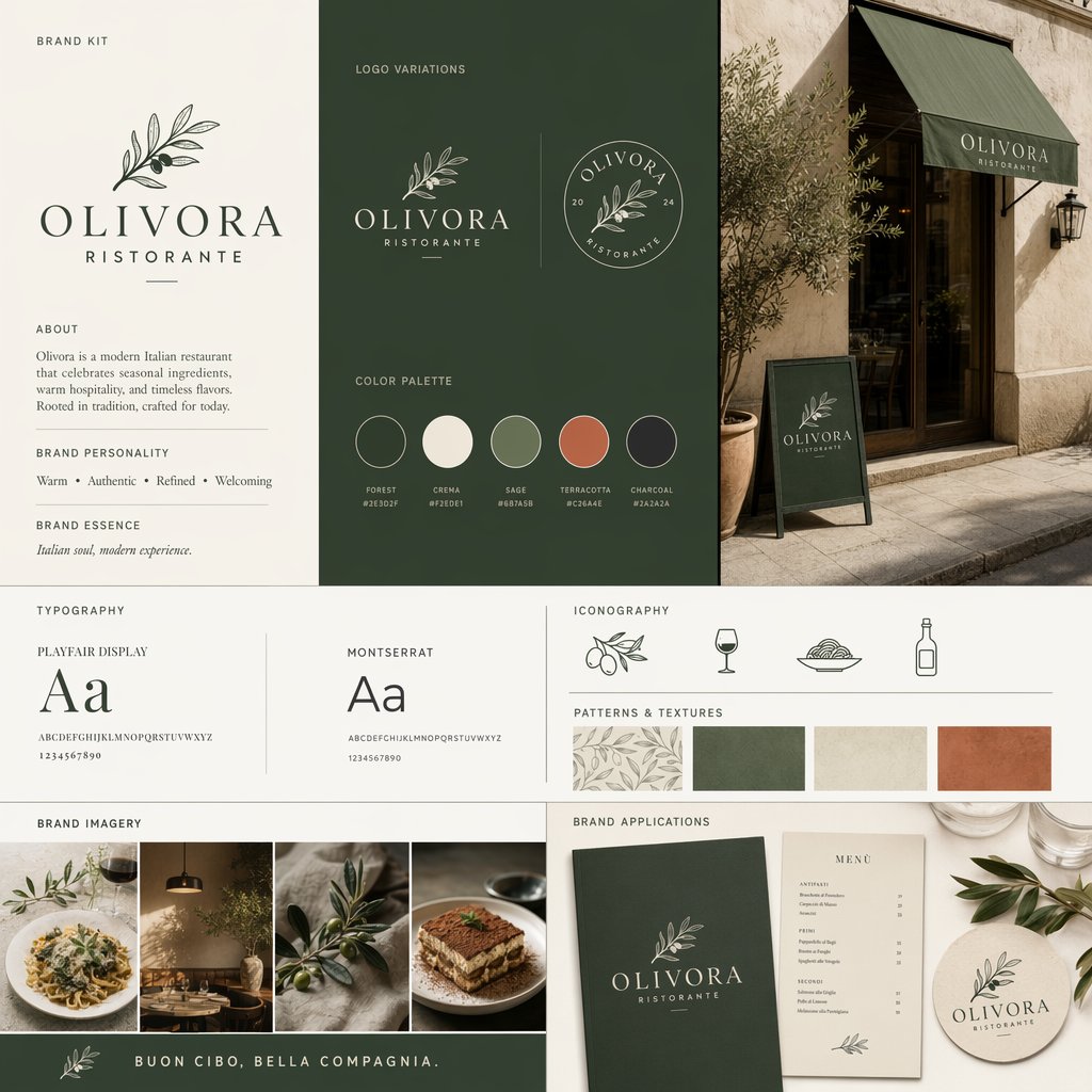 OLIVORA Italian Restaurant Brand Identity — Sora 2 Prompt