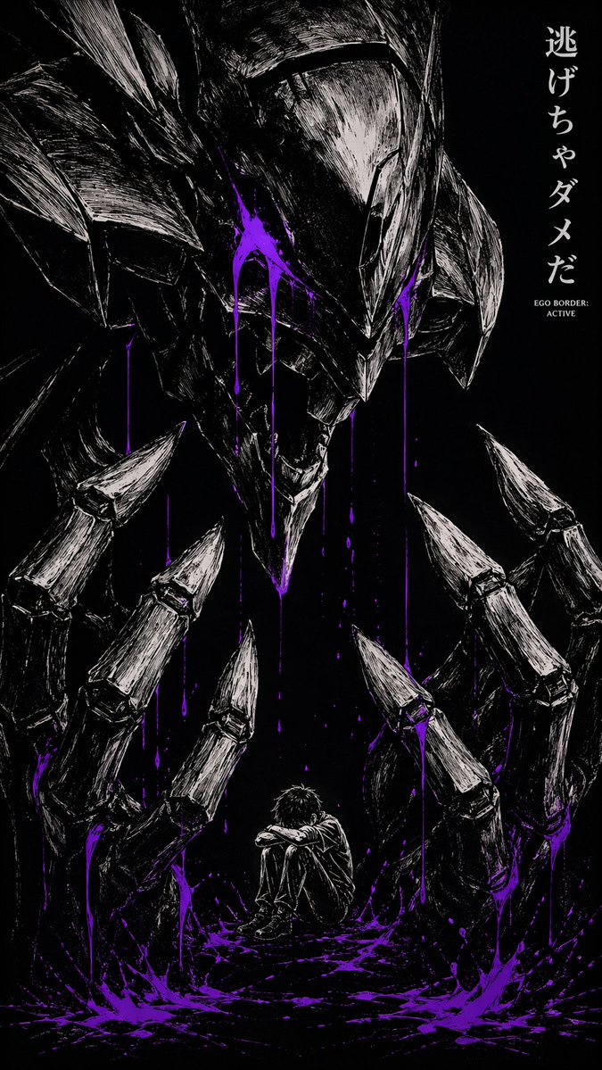 Seinen Horror Manga Poster: Bio-Mech Demon & Boy — Sora 2 Prompt