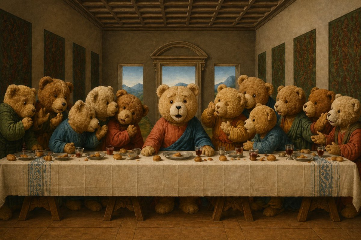 Teddy Bear Last Supper Renaissance Parody — Sora 2 Prompt