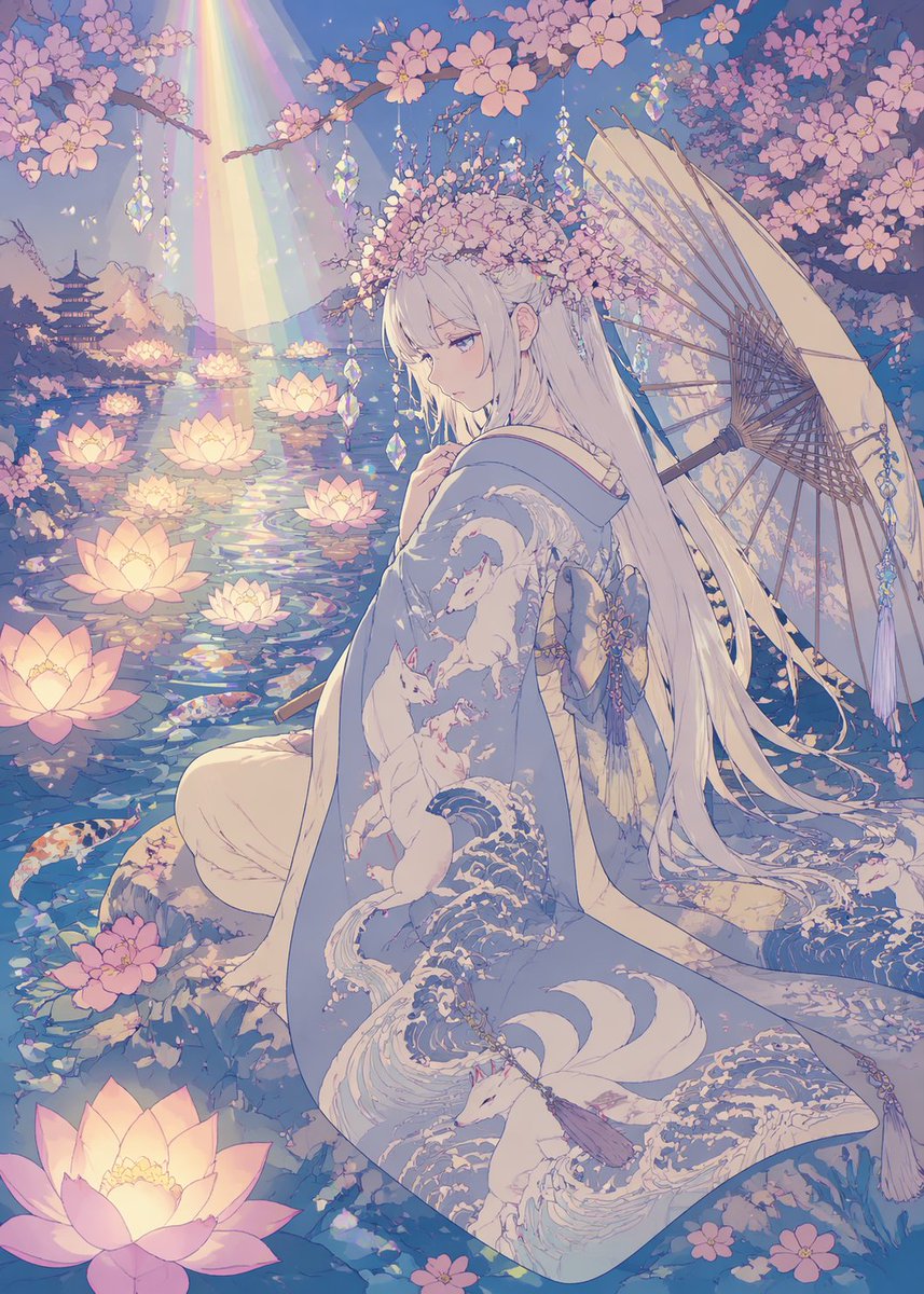 Dreamy Pastel Anime Girl by Lotus Pond — Sora 2 Prompt