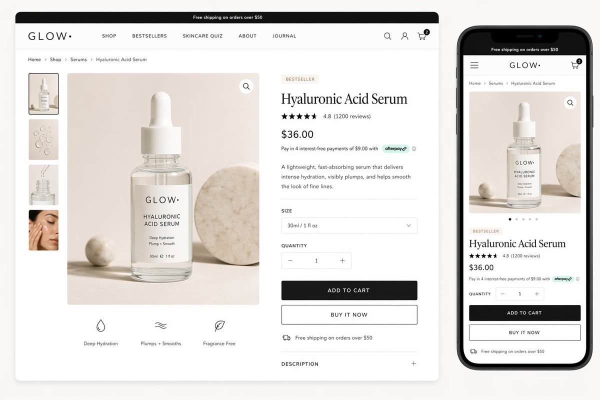 Luxury Hyaluronic Acid Serum Product Page — Sora 2 Prompt