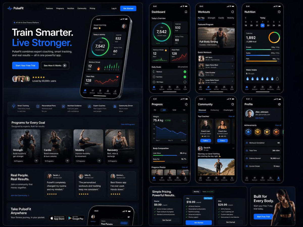 Fitness SaaS Landing Page UI Design — Sora 2 Prompt