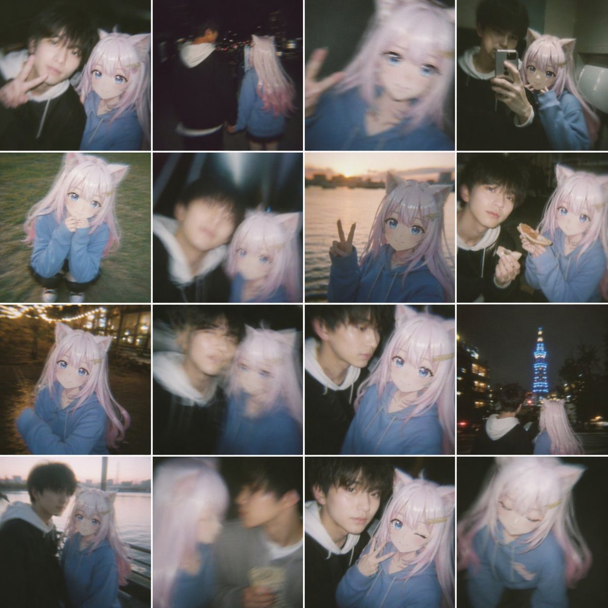 Retro Film Couple Selfies — 16-Panel Realistic Photo Prompt
