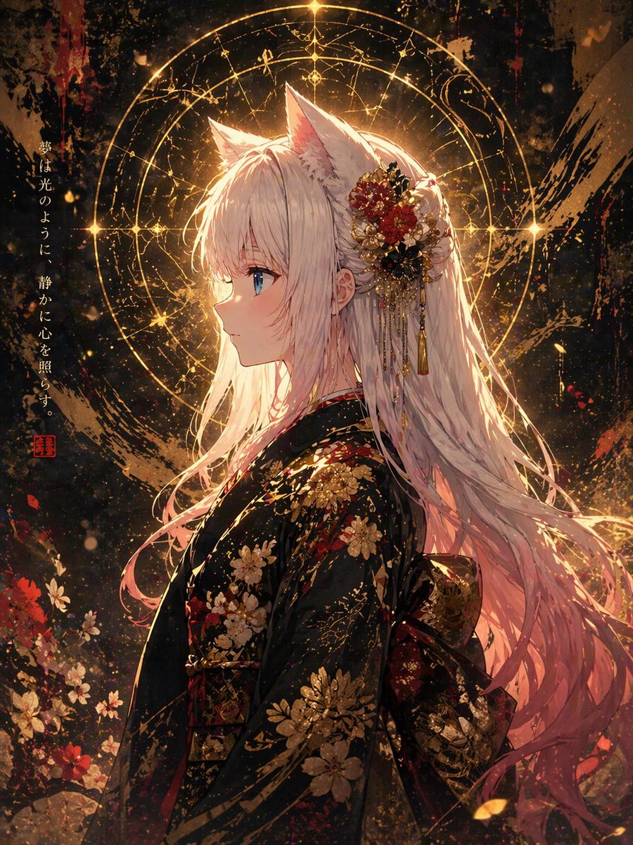 Fox Girl Anime Portrait, Kimono & Magic Halo — Sora 2 Prompt