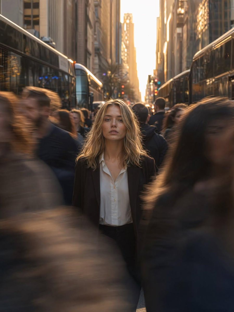 Golden Hour Cinematic Street Portrait — Motion Blur Prompt