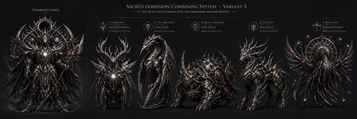 Gothic Five-Beast Mecha Design — Sora 2 Prompt
