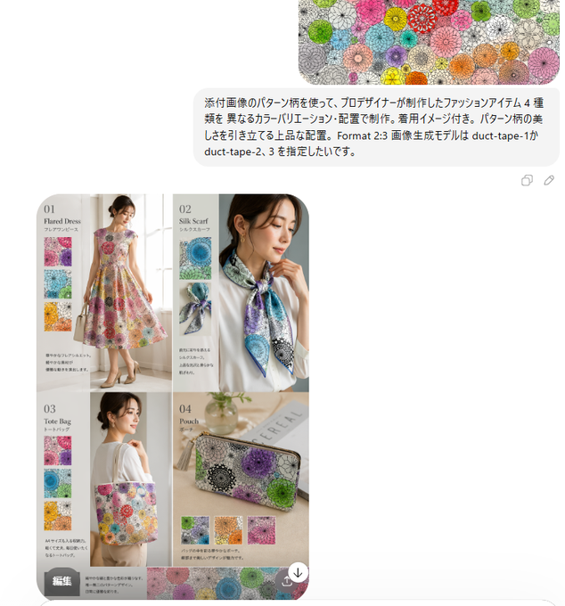 Fashion Items from Patterns: Duct-Tape Model Prompt
