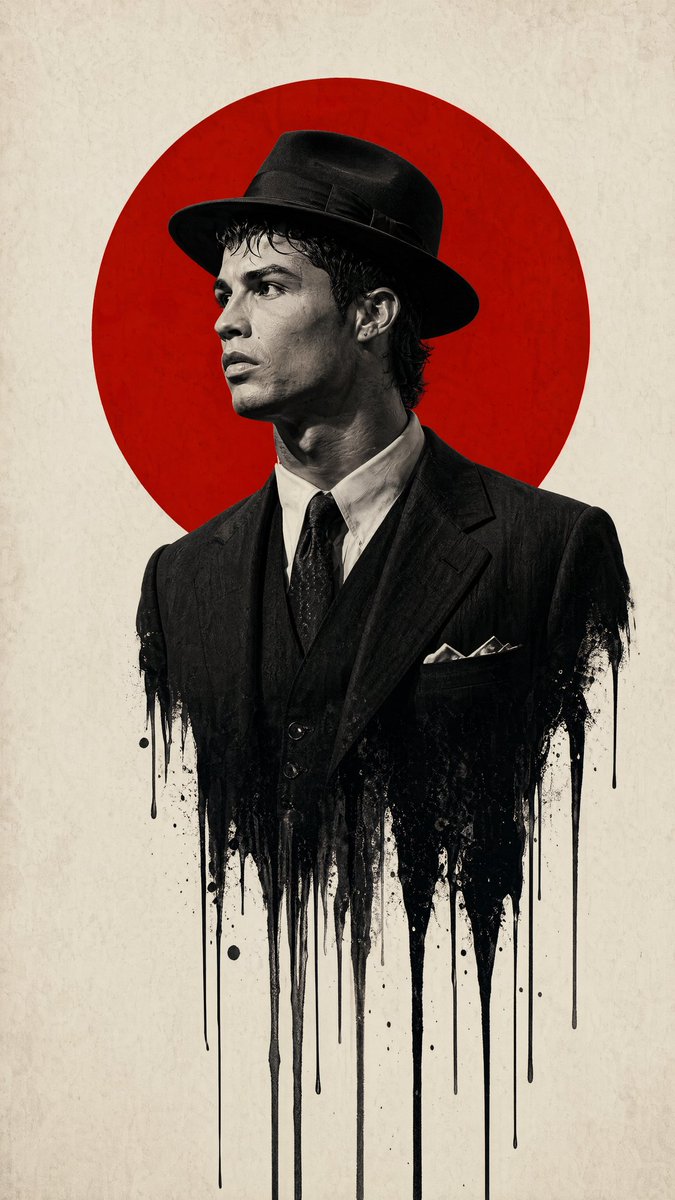 Noir Surrealist Poster — Ink-Melt Man with Red Halo