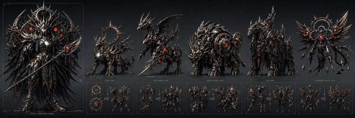 Gothic Mecha Combiner — 5 Beast Units — Sora 2 Prompt