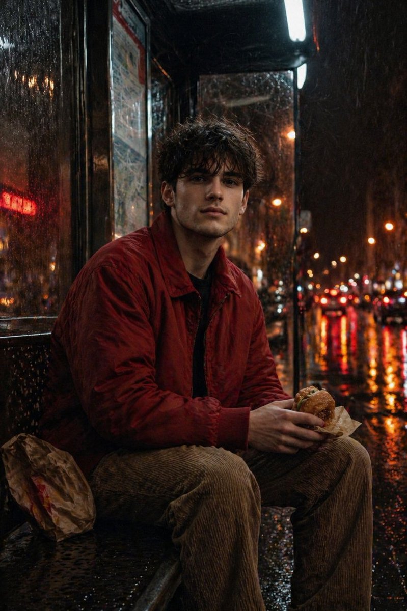 Rainy Bus Stop Cinematic Portrait Prompt — Sora 2