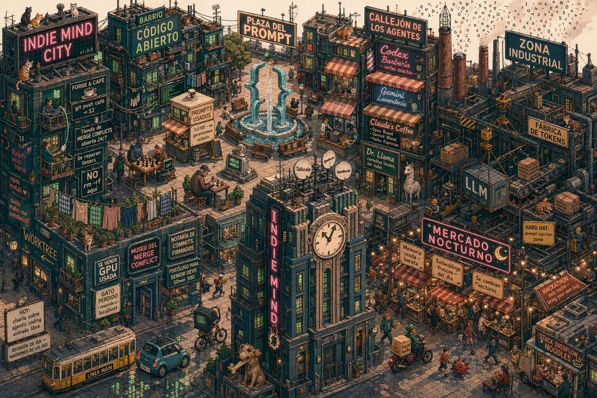 Isometric Steampunk AI City Prompt: Indie Mind City