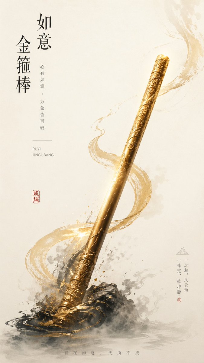 New Chinese Style Ruyi Jingu Bang Poster — Luxury Aesthetic Prompt