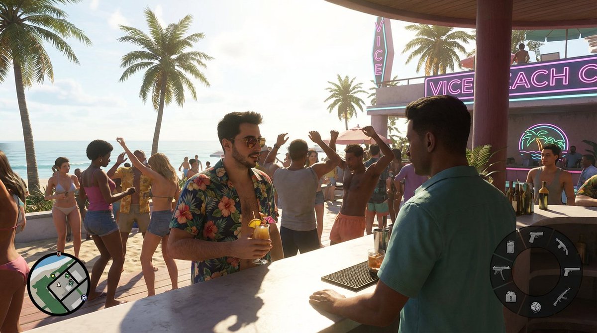 Vice Beach Club Open-World Crime Screenshot — Sora 2 Prompt