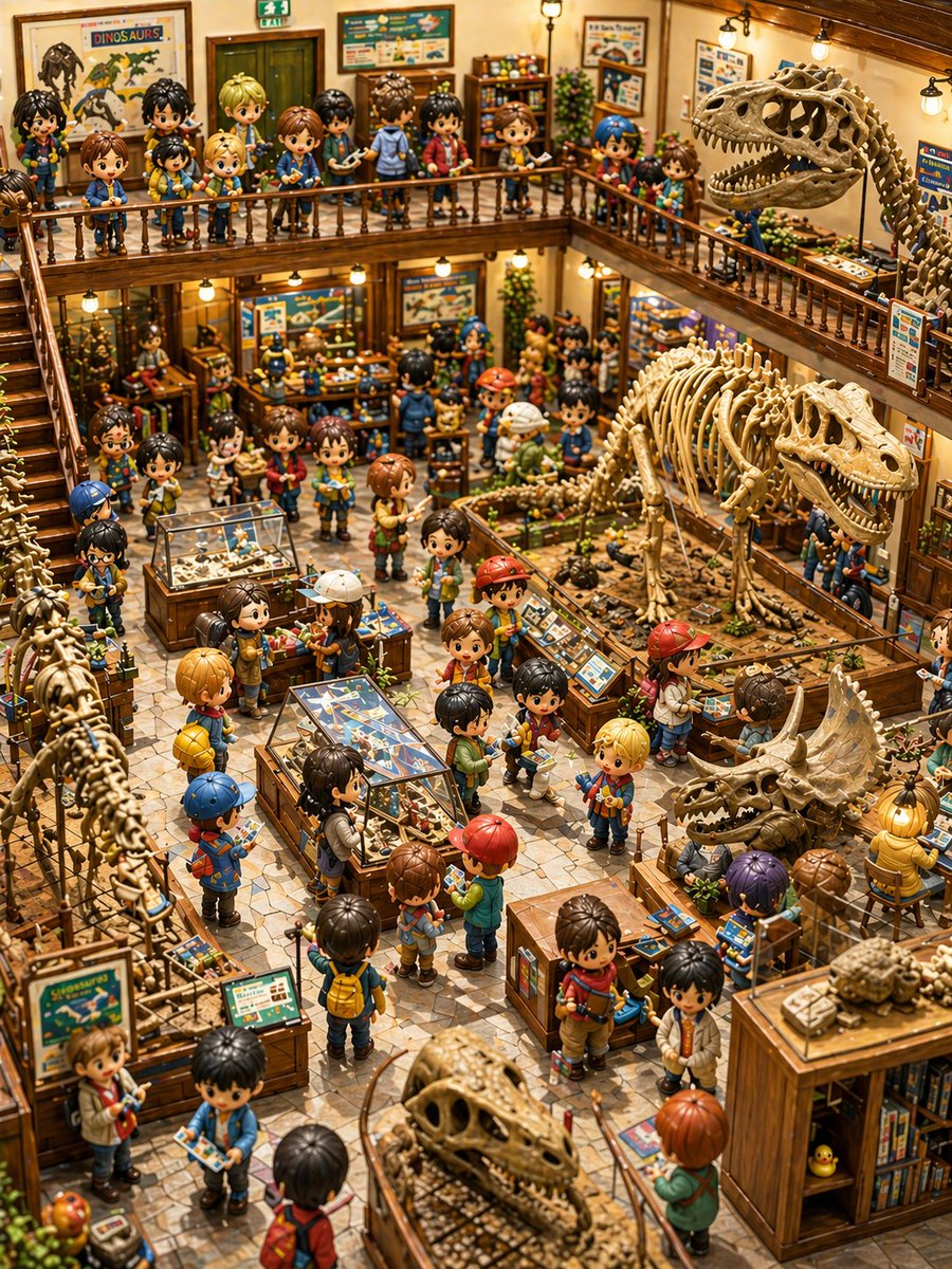 Isometric Miniature Dino Museum for Q-Kids — Sora 2 Prompt
