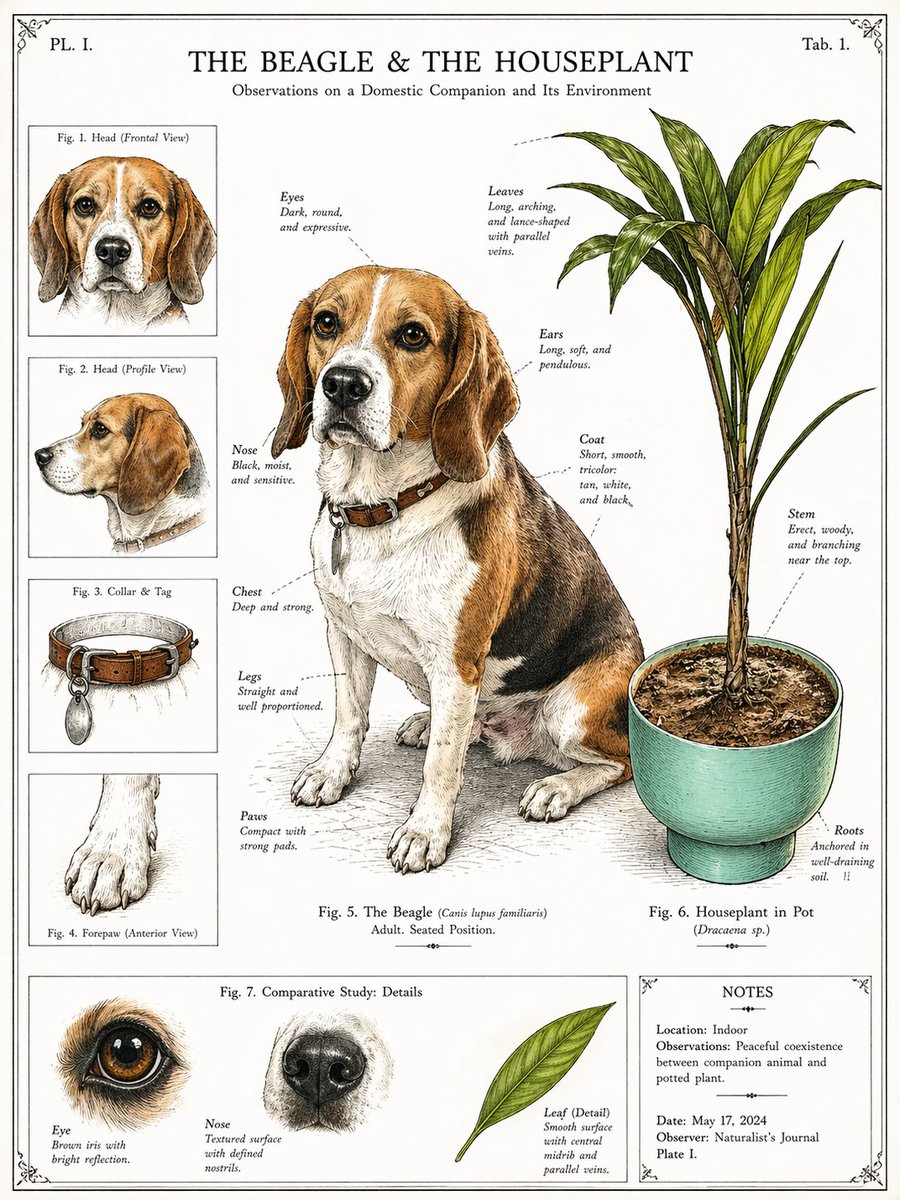 Turn Your Beagle & Plant into a Vintage Scientific Plate — Sora 2 Prompt