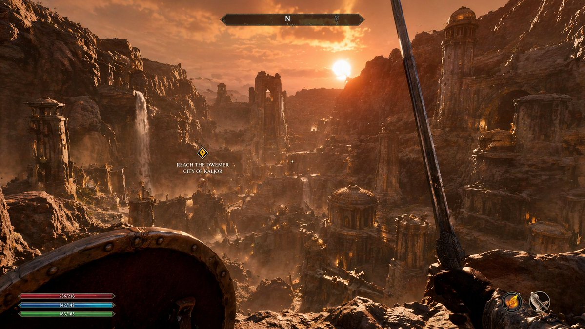 First-Person RPG Screenshot with Custom HUD — Sora 2 Prompt