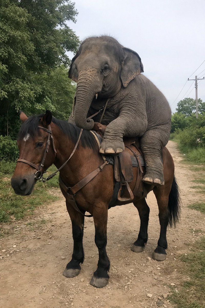 Realistic Elephant Riding Horse — Sora 2 Prompt