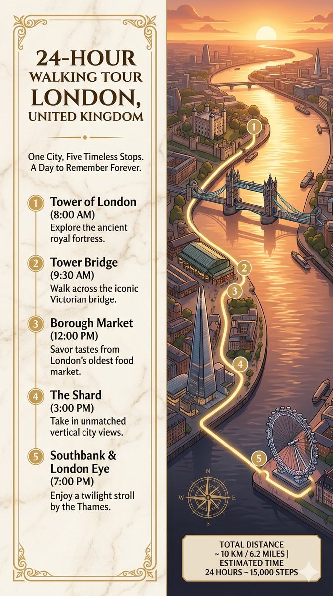 24-Hour London Walking Tour Infographic — AI Image Prompt
