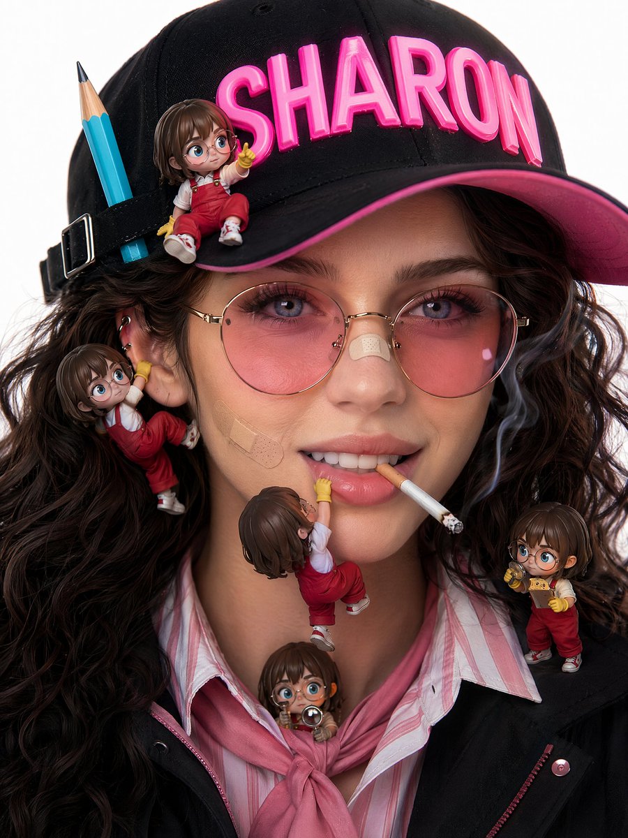Ultra-Realistic Beauty Ad Portrait with 3D Text & Mini Figures