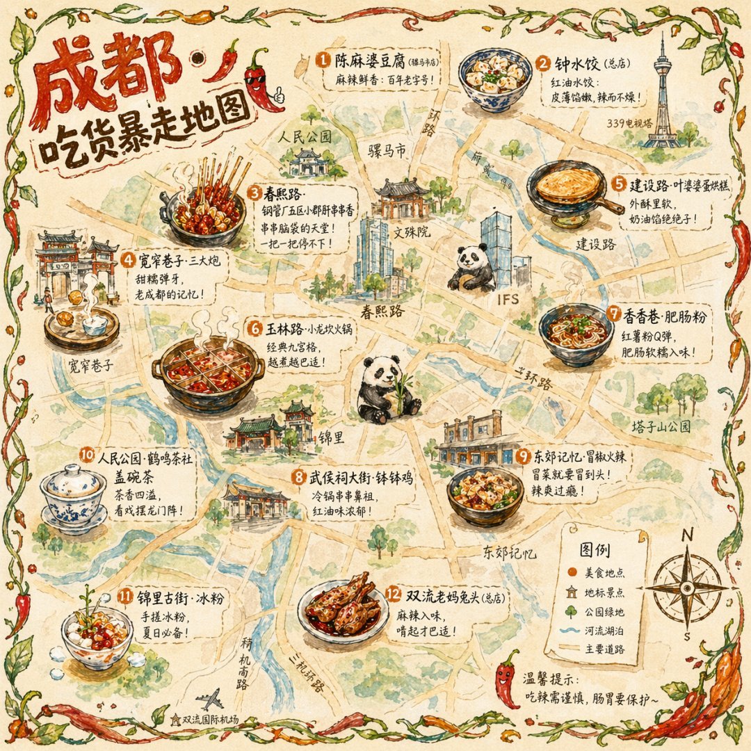 Hand-drawn Chengdu Food Map — Sora 2 Prompt