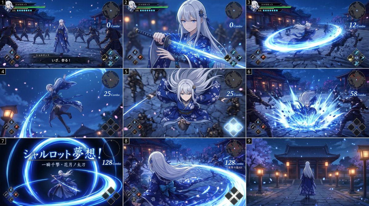 Anime RPG Sword Attack: 9-Grid Game Concept — Sora 2 Prompt