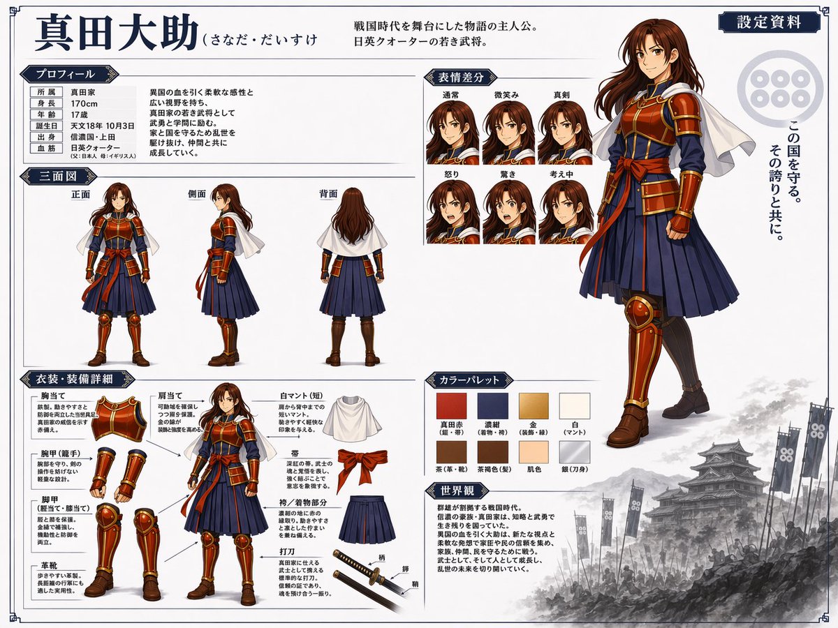 Anime Character Design Sheet — Sengoku Warrior Template