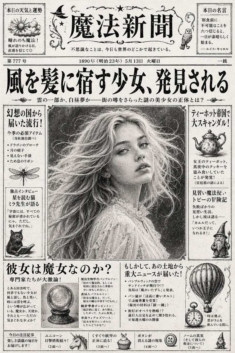 Meiji Fantasy Newspaper Art — Sora 2 Prompt
