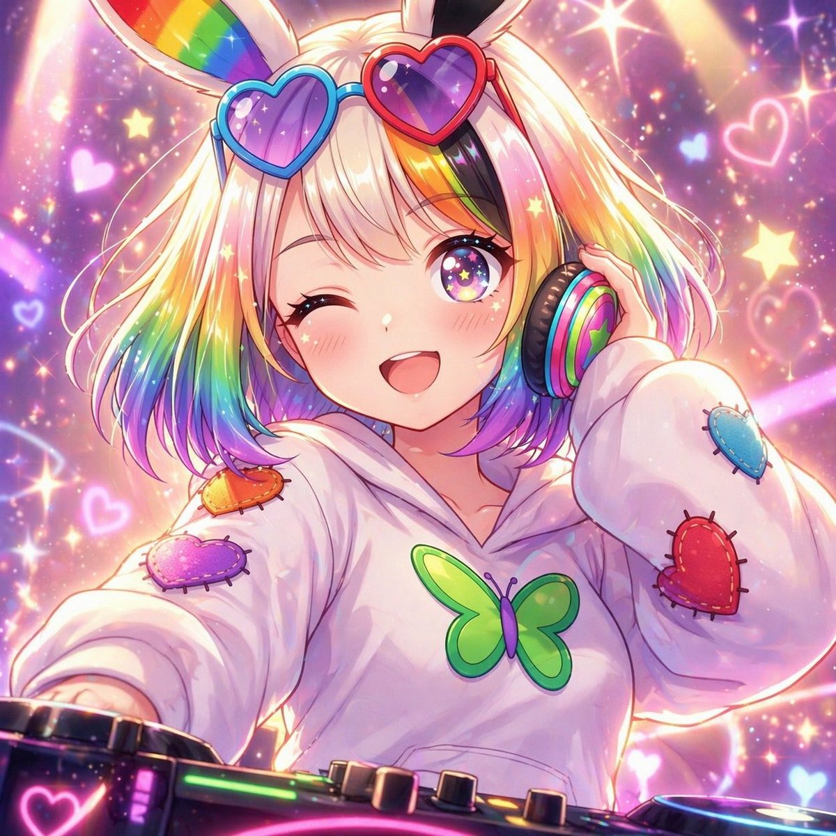 Rainbow Bunny Girl DJ Anime Art Prompt — Sora 2