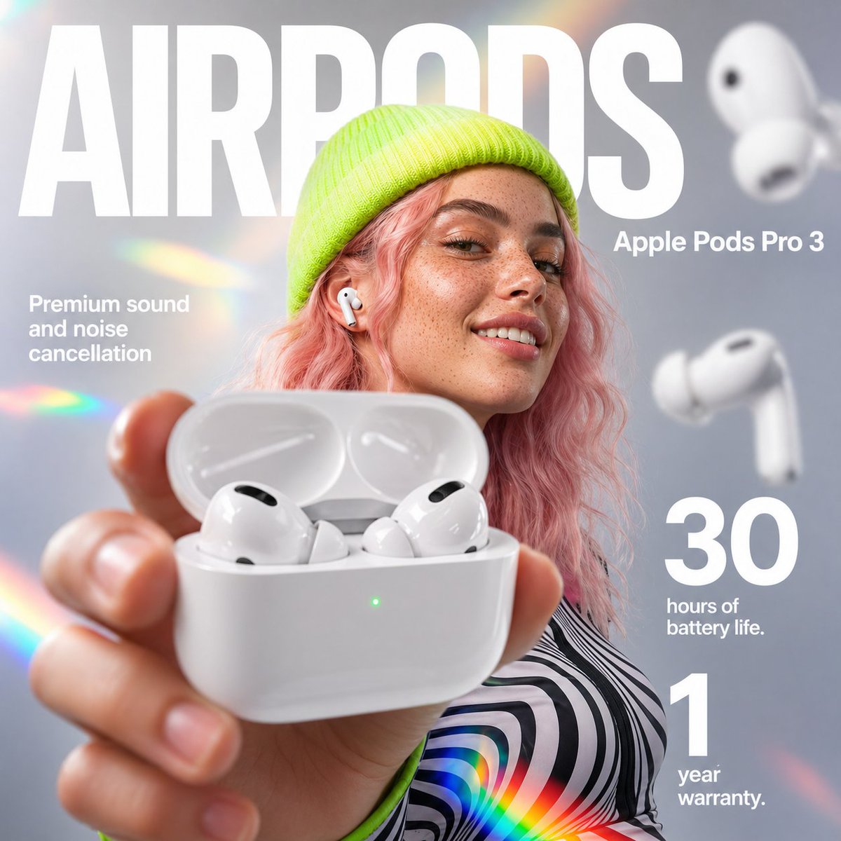 Luxury Tech Ad Poster Prompt — AirPods Pro 3 Style