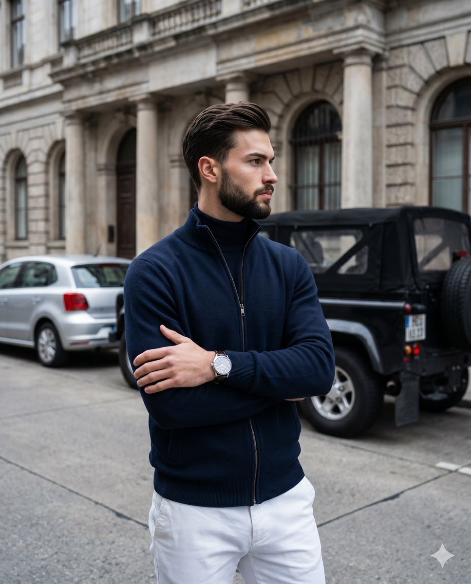 Luxury Menswear Street Portrait — Realistic AI Photo Prompt