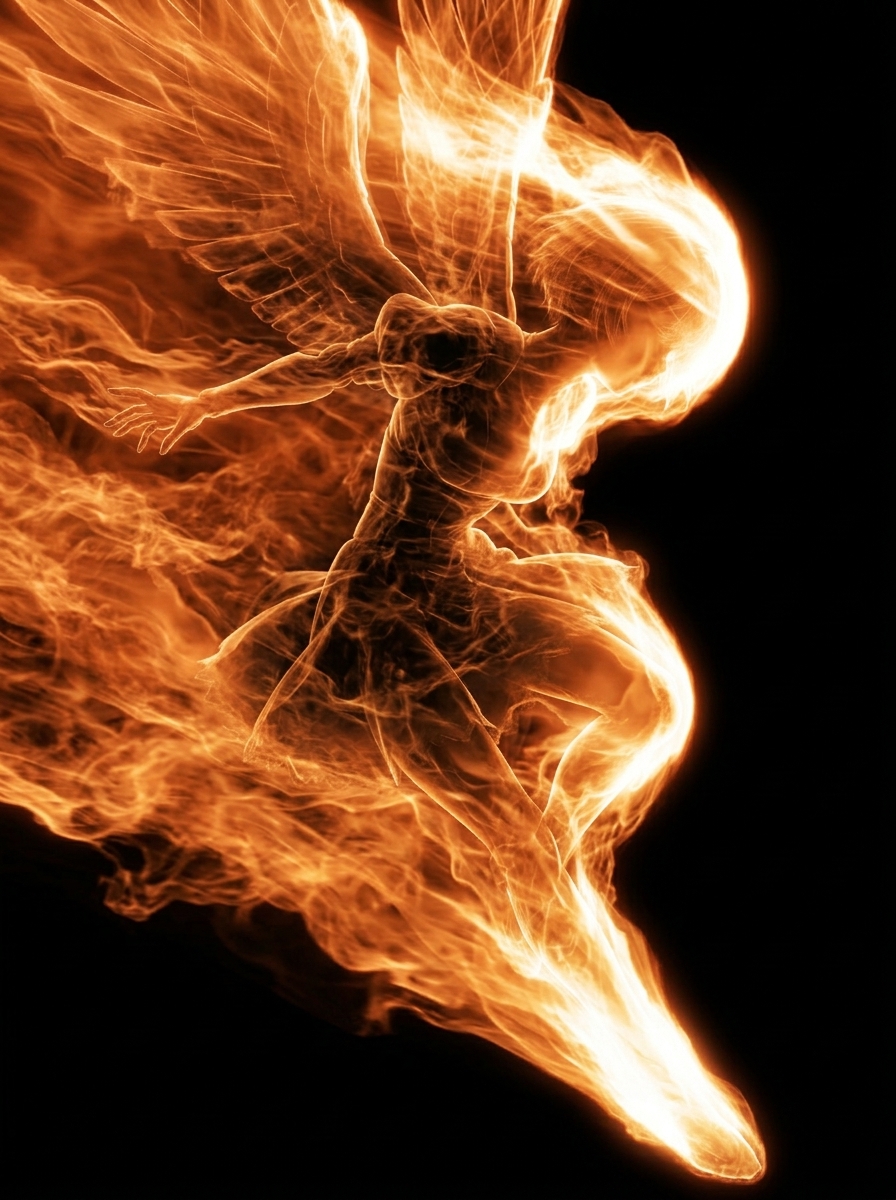 Flaming Angel in Black Void — Sora 2 Prompt