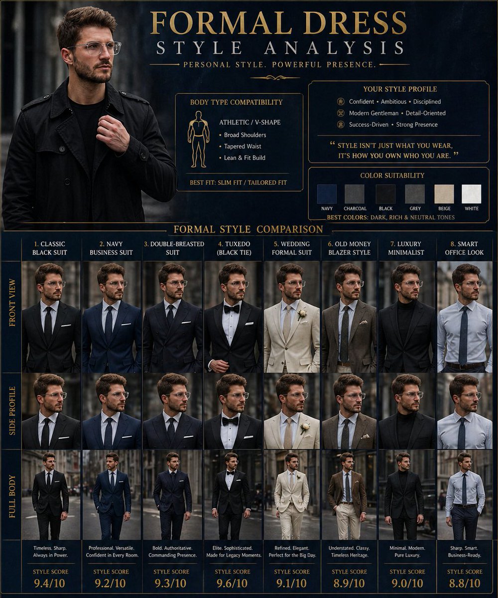 Men's Formal Style Analysis Poster — Sora 2 Prompt