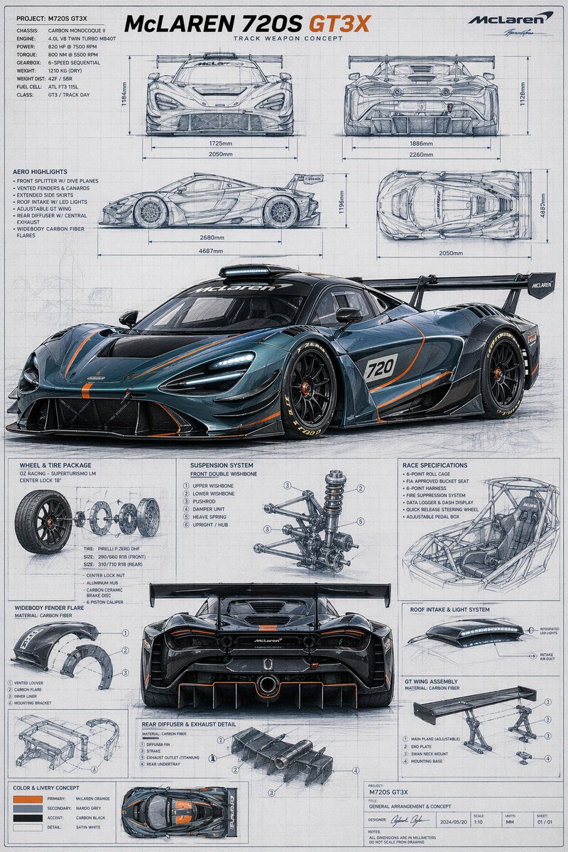 McLaren 720S GT3X Technical Blueprint — AI Prompt