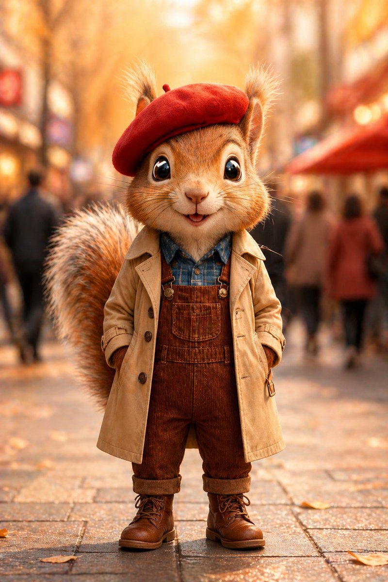 Anthropomorphic Squirrel Child in Autumn City — Sora 2 Prompt