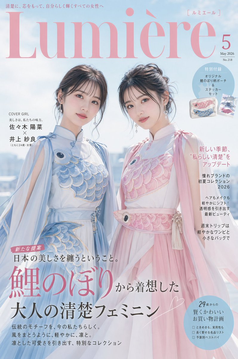 Japanese Fashion Magazine Cover — Koinobori Gown Prompt