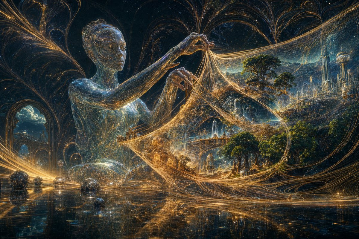 Glass Reality Weaver in Cosmic Hall — Sora 2 Prompt